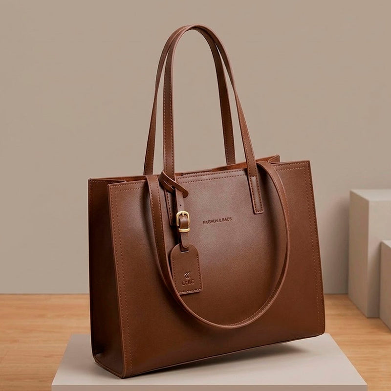 Bolsa Feminina de Couro Aurelle™ - Grande Luxo Tote Premium com Zíper e Alta Capacidade