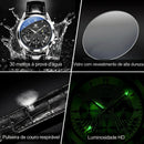 Relógio Masculino OLEVS 2876 Luxo Couro Genuíno Cronógrafo Moon Phase Calendário Automático À Prova d'Água Quartzo Premium