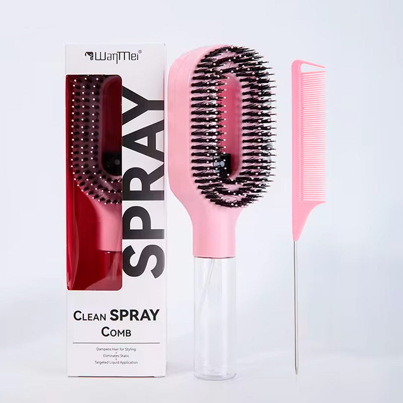 Escova Spray 2 em 1 para Cabelos – Pente com Reservatório de Água para Desembaraçar, Modelar e Reduzir o Frizz