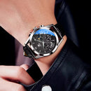 Relógio Masculino OLEVS 2876 Luxo Couro Genuíno Cronógrafo Moon Phase Calendário Automático À Prova d'Água Quartzo Premium