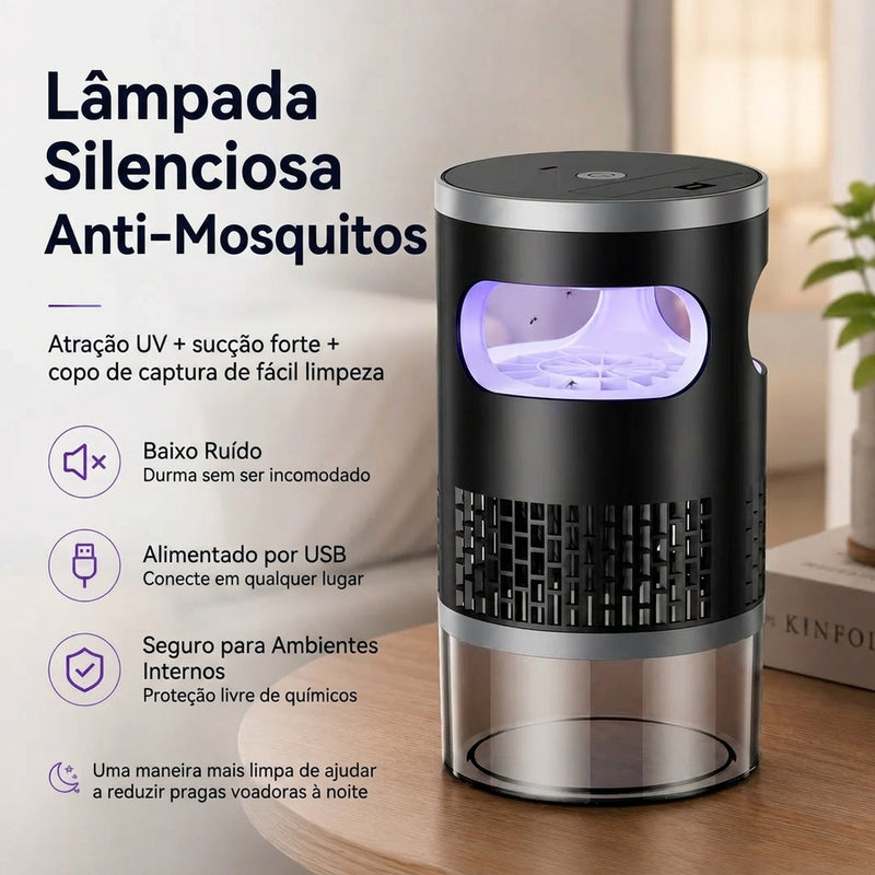 Lâmpada Silenciosa para Capturar Mosquitos em Ambientes Fechados – Capturador de Insetos por Sucção UV Alimentado por USB
