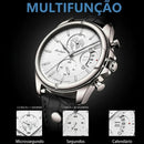 Relógio Masculino POEDAGAR 989 Luxo Cronógrafo – Pulseira de Couro, Calendário e Resistência à Água