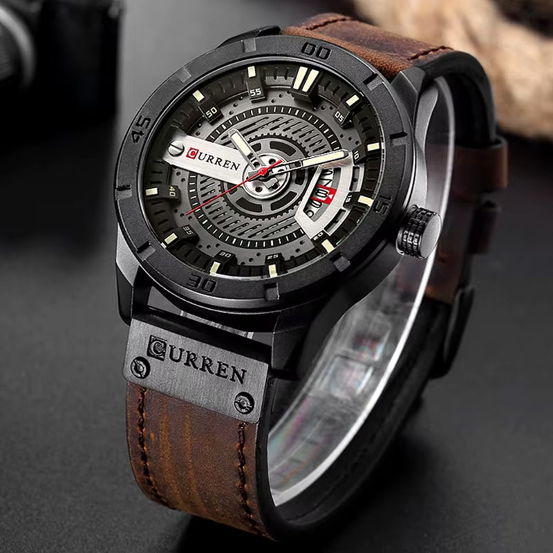 Relógio Masculino CURREN® 8301 Military Sport – Quartzo Premium com Data, Pulseira em Couro e Design Imponente