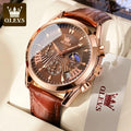 Relógio Masculino OLEVS 2876 Luxo Couro Genuíno Cronógrafo Moon Phase Calendário Automático À Prova d'Água Quartzo Premium