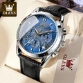 Relógio Masculino OLEVS 2876 Luxo Couro Genuíno Cronógrafo Moon Phase Calendário Automático À Prova d'Água Quartzo Premium