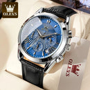 Relógio Masculino OLEVS 2876 Luxo Couro Genuíno Cronógrafo Moon Phase Calendário Automático À Prova d'Água Quartzo Premium