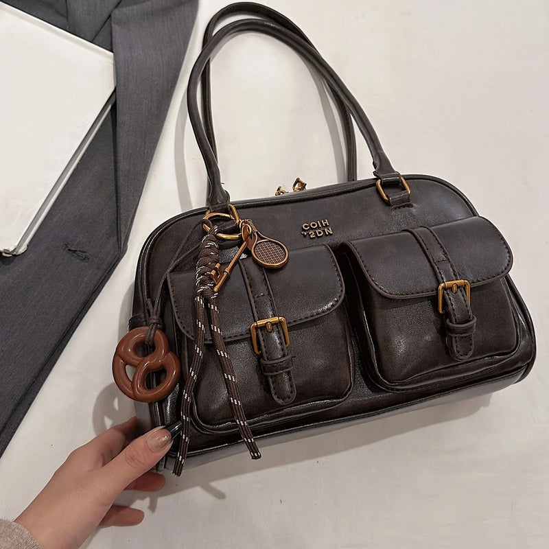 Bolsa Feminina Marrom com Múltiplos Bolsos Grande Capacidade – Bolsa Transversal e de Ombro para Trabalho e Uso Diário