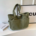 Bolsa Feminina de Veludo Cotelê Grande Capacidade – Bolsa de Ombro Casual com Zíper para Uso Diário