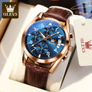 Relógio Masculino OLEVS® 2879 Quartz Premium – Couro Genuíno, Calendário, À Prova d'Água e Ponteiros Luminosos