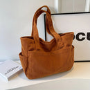 Bolsa Feminina de Veludo Cotelê Grande Capacidade – Bolsa de Ombro Casual com Zíper para Uso Diário