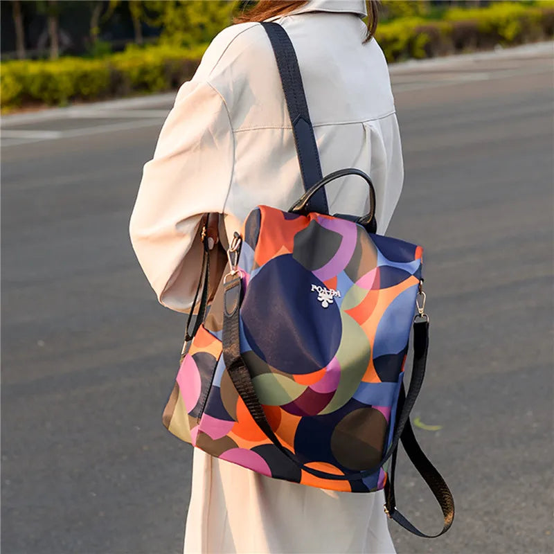 Mochila Feminina Antifurto Colorida Impermeável – Oxford Premium para Viagens, Trabalho e Dia a Dia
