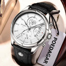 Relógio Masculino POEDAGAR 989 Luxo Cronógrafo – Pulseira de Couro, Calendário e Resistência à Água