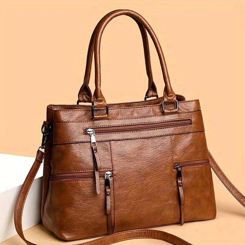Bolsa Feminina Vintage Grande Capacidade com Múltiplos Bolsos – Elegância e Praticidade para o Dia a Dia