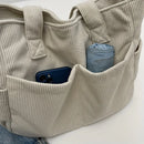 Bolsa Feminina de Veludo Cotelê Grande Capacidade – Bolsa de Ombro Casual com Zíper para Uso Diário