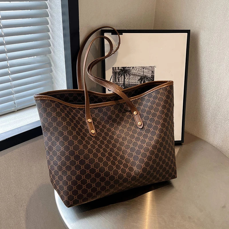 Bolsa Feminina Grande Capacidade em Couro Sintético – Bolsa Tote de Ombro para Trabalho e Uso Diário