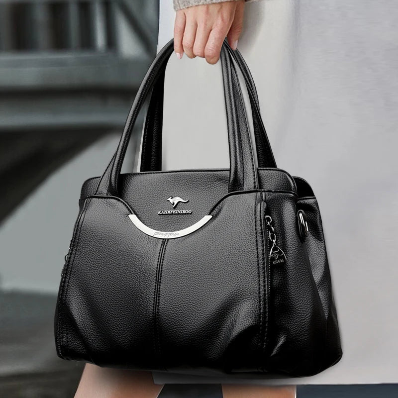 Bolsa Feminina de Couro Macio com Múltiplos Bolsos – Bolsa de Ombro Grande Capacidade Elegante e Sofisticada para Uso Diário