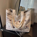 Bolsa Tote Feminina em Canvas Grande Capacidade – Bolsa Coreana Casual com Estampa Animal para Trabalho e Uso Diário