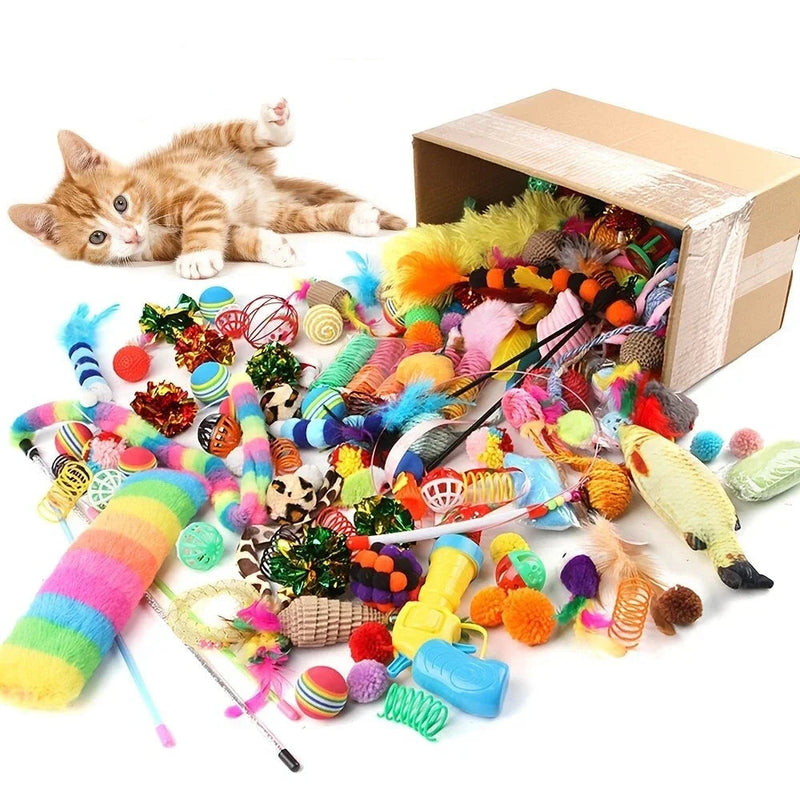 Kit Brinquedos para Gatos com 14, 28 ou 56 Peças – Bolinhas, Ratinhos e Brinquedos Interativos para Gatos