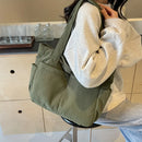 Bolsa Feminina de Veludo Cotelê Grande Capacidade – Bolsa de Ombro Casual com Zíper para Uso Diário