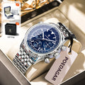 Relógio Masculino POEDAGAR® Luxury Chronograph 960 em Aço Inoxidável – Calendário, Ponteiros Luminosos e Resistência à Água