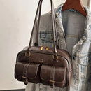 Bolsa Feminina Marrom com Múltiplos Bolsos Grande Capacidade – Bolsa Transversal e de Ombro para Trabalho e Uso Diário