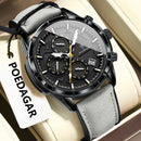 Relógio Masculino POEDAGAR® 692 Luxury Chronograph – Quartz Original em Couro, À Prova d'Água, Data e Ponteiros Luminosos