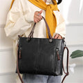 Bolsa Feminina Retrô de Couro com Dois Bolsos e Zíper – Bolsa de Ombro e Transversal para Trabalho, Negócios e Uso Diário