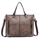 Bolsa Feminina Retrô de Couro com Dois Bolsos e Zíper – Bolsa de Ombro e Transversal para Trabalho, Negócios e Uso Diário