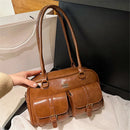 Bolsa Feminina Marrom com Múltiplos Bolsos Grande Capacidade – Bolsa Transversal e de Ombro para Trabalho e Uso Diário