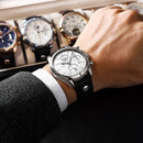 Relógio Masculino POEDAGAR 989 Luxo Cronógrafo – Pulseira de Couro, Calendário e Resistência à Água