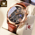 Relógio Masculino OLEVS 2876 Luxo Couro Genuíno Cronógrafo Moon Phase Calendário Automático À Prova d'Água Quartzo Premium