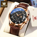Relógio Masculino OLEVS® 2879 Quartz Premium – Couro Genuíno, Calendário, À Prova d'Água e Ponteiros Luminosos