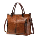 Bolsa Feminina Retrô de Couro com Dois Bolsos e Zíper – Bolsa de Ombro e Transversal para Trabalho, Negócios e Uso Diário