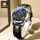 Relógio Masculino OLEVS 2876 Luxo Couro Genuíno Cronógrafo Moon Phase Calendário Automático À Prova d'Água Quartzo Premium