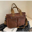 Bolsa Mensageiro em Veludo Cotelê Grande Capacidade – Bolsa Tote Feminina Multi Compartimentos para Trabalho, Viagens e Uso Diário