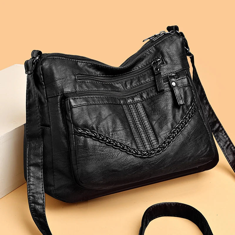 Bolsa Feminina Vintage Transversal com Múltiplos Compartimentos – Bolsa de Ombro para Trabalho, Viagens e Uso Diário