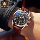 Relógio Masculino OLEVS® 2871 Moon Phase Premium – Couro Genuíno, Calendário Automático e Design Luxuoso