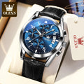 Relógio Masculino OLEVS® 2879 Quartz Premium – Couro Genuíno, Calendário, À Prova d'Água e Ponteiros Luminosos