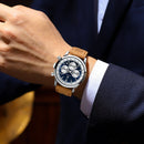 Relógio Masculino POEDAGAR® 921 Militar Premium – Cronógrafo, Data, Pulseira em Couro e Resistência à Água