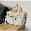 Bolsa Mensageiro em Veludo Cotelê Grande Capacidade – Bolsa Tote Feminina Multi Compartimentos para Trabalho, Viagens e Uso Diário