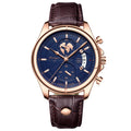 Relógio Masculino POEDAGAR 989 Luxo Cronógrafo – Pulseira de Couro, Calendário e Resistência à Água