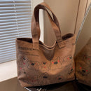 Bolsa Tote Feminina em Canvas Grande Capacidade – Bolsa Coreana Casual com Estampa Animal para Trabalho e Uso Diário