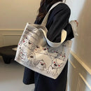 Bolsa Tote Feminina em Canvas Grande Capacidade – Bolsa Coreana Casual com Estampa Animal para Trabalho e Uso Diário