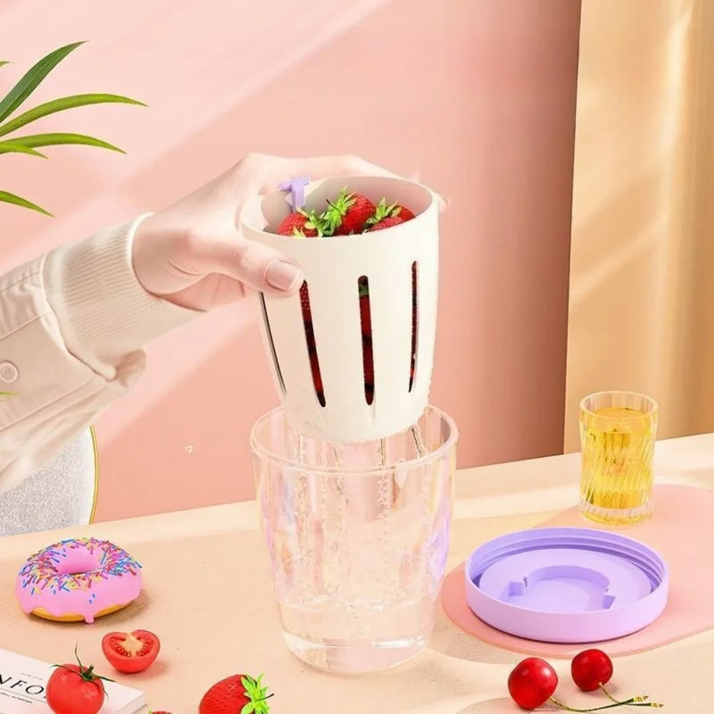 Copo para Salada com Garfo e Escorredor – Pote Portátil Multifuncional para Frutas e Refeições