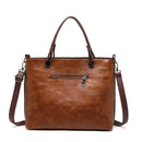 Bolsa Feminina Retrô de Couro com Dois Bolsos e Zíper – Bolsa de Ombro e Transversal para Trabalho, Negócios e Uso Diário