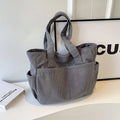 Bolsa Feminina de Veludo Cotelê Grande Capacidade – Bolsa de Ombro Casual com Zíper para Uso Diário