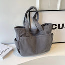 Bolsa Feminina de Veludo Cotelê Grande Capacidade – Bolsa de Ombro Casual com Zíper para Uso Diário