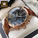 Relógio Masculino OLEVS® 2871 Moon Phase Premium – Couro Genuíno, Calendário Automático e Design Luxuoso