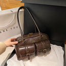 Bolsa Feminina Marrom com Múltiplos Bolsos Grande Capacidade – Bolsa Transversal e de Ombro para Trabalho e Uso Diário