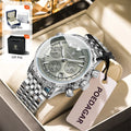 Relógio Masculino POEDAGAR® Luxury Chronograph 960 em Aço Inoxidável – Calendário, Ponteiros Luminosos e Resistência à Água